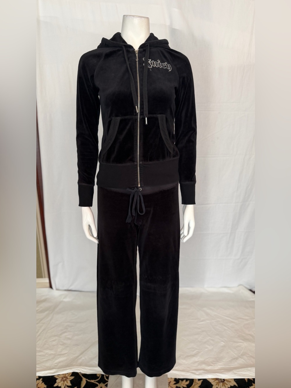 Juicy Couture Black Velour Zip Hoodie & Jogger Pants